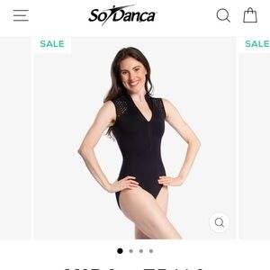 NWT Tiler Peck So Danca Black V-Neck Zip Front Leotard